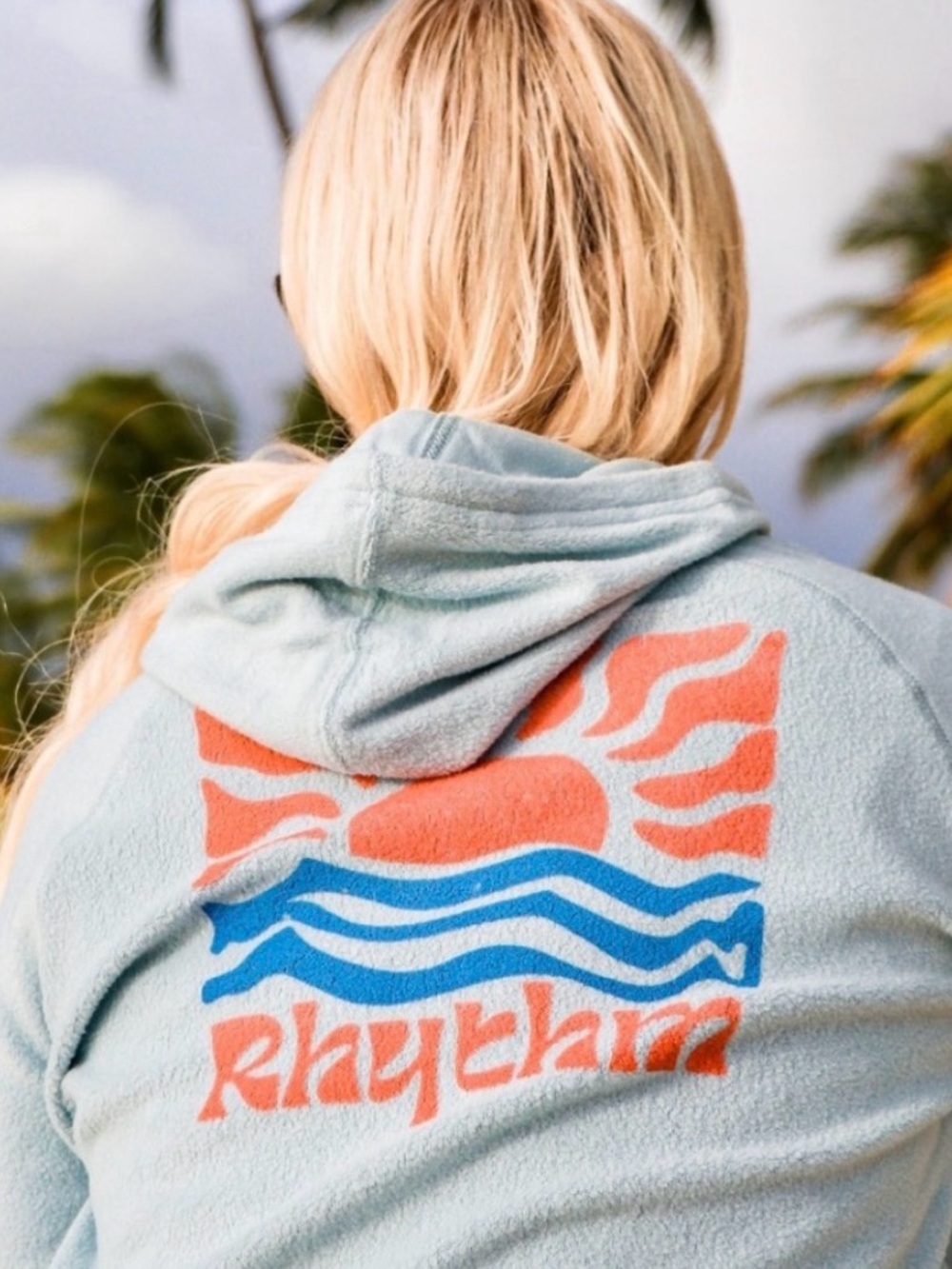 Rhythm. Pale Blue Knit Top with Branded Neck Label
